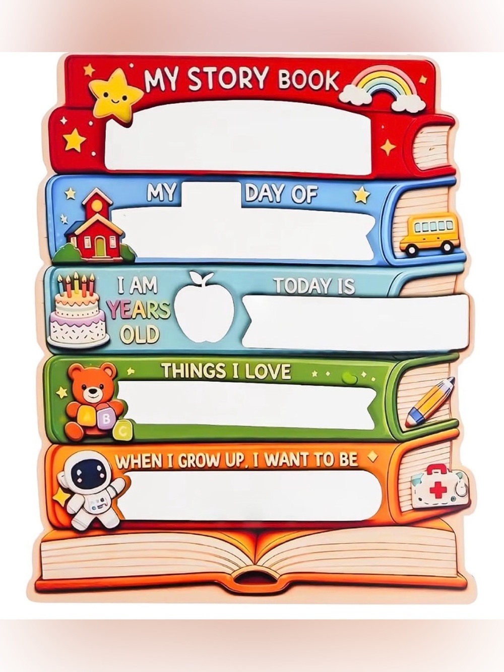 Nwt- school Kids "My Story Book" Milestone Board - Colorful- First day of school